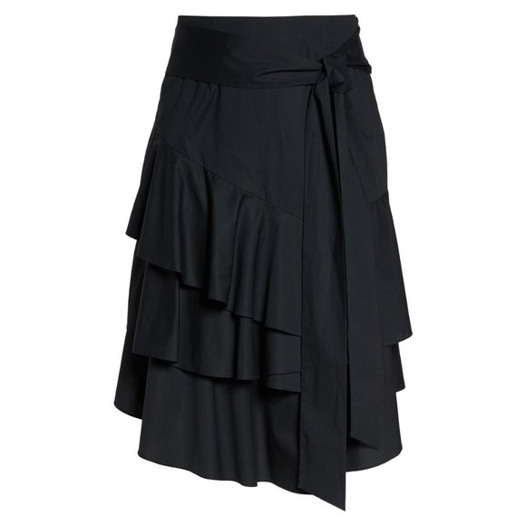 NWT Womens Plus Size 14W Vince Camuto Black Tiered Ruffle Belted Unlined Skirt - Picture 1 of 5